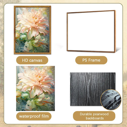 Modern flower wall art featuring a vibrant floral design on HD canvas with a durable PS frame