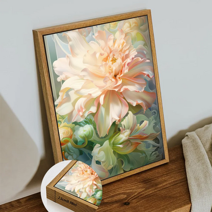 Modern flower wall art featuring soft pastel blooms in a wooden frame for home decor