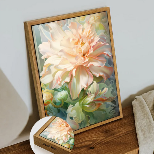 Modern flower wall art featuring soft pastel blooms in a wooden frame for home decor