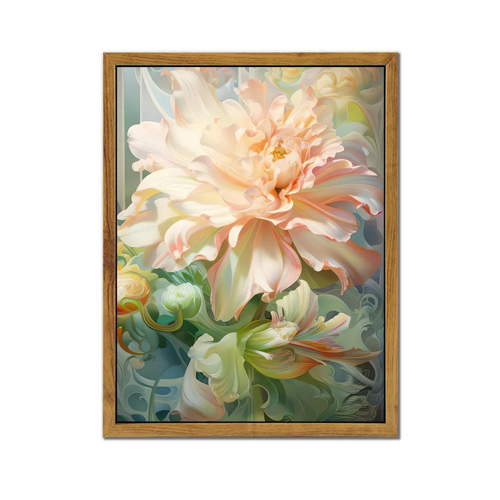 Modern flower wall art featuring soft pastel blooms in a beautifully framed design