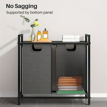 Modern laundry hamper with shelf featuring sturdy design and no sagging support for organized laundry storage