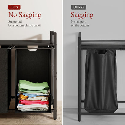 Nutshell modern laundry hamper with shelf, featuring no sagging design supported by a plastic panel
