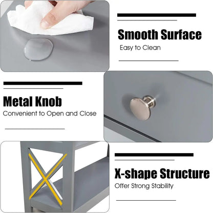 Nutshell Contemporary 3-Tier Console Table gray with smooth easy to clean surface metal knob and X shape structure