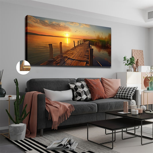 Nutshell moonlit lakeside art piece featuring a serene sunset over a wooden pier