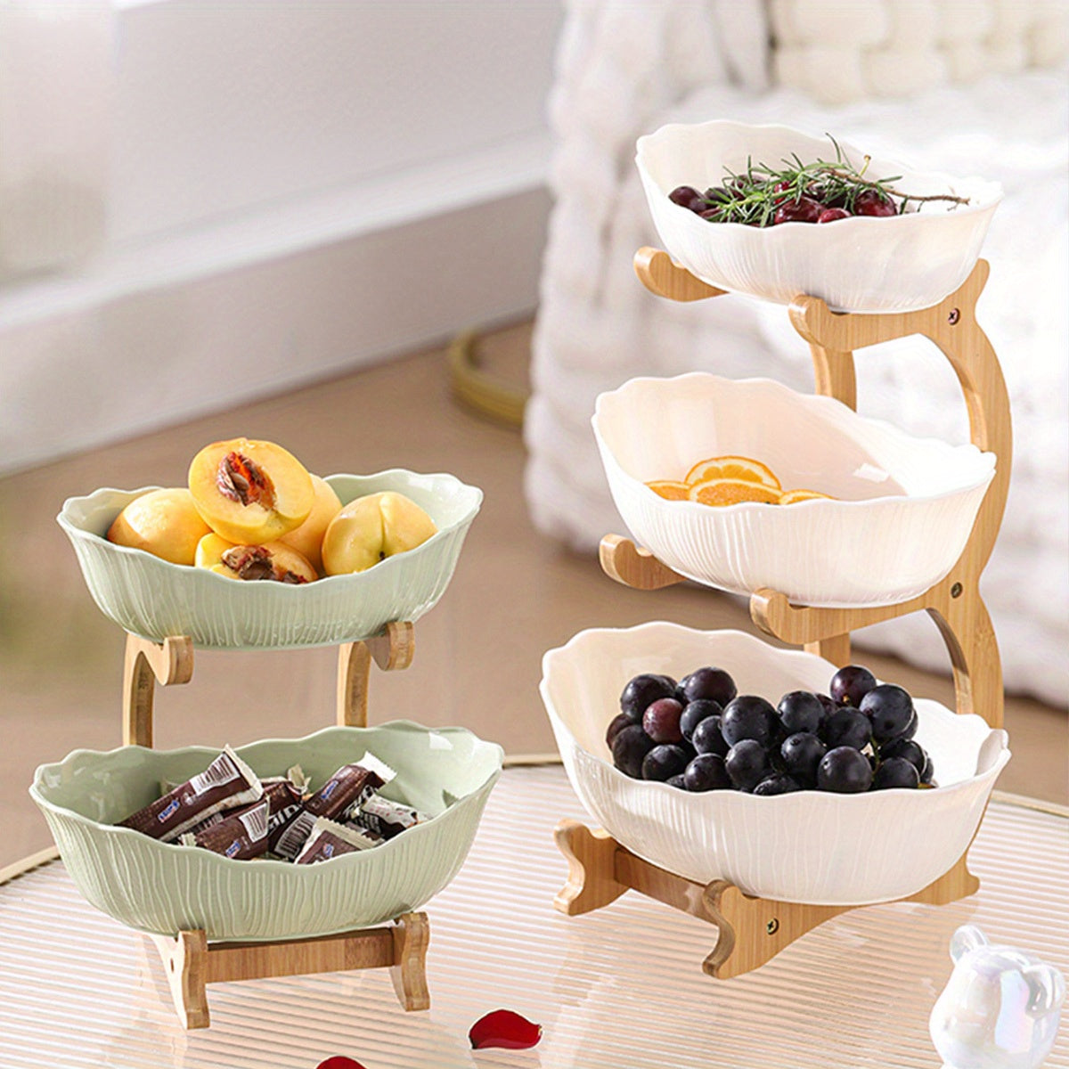 Nutshell multi-layer fruit tray set - drop resistant with four bowls for fruits and snacks