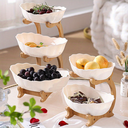 Multi-layer fruit tray set - drop resistant with elegant design and wooden stand, perfect for serving fresh fruits