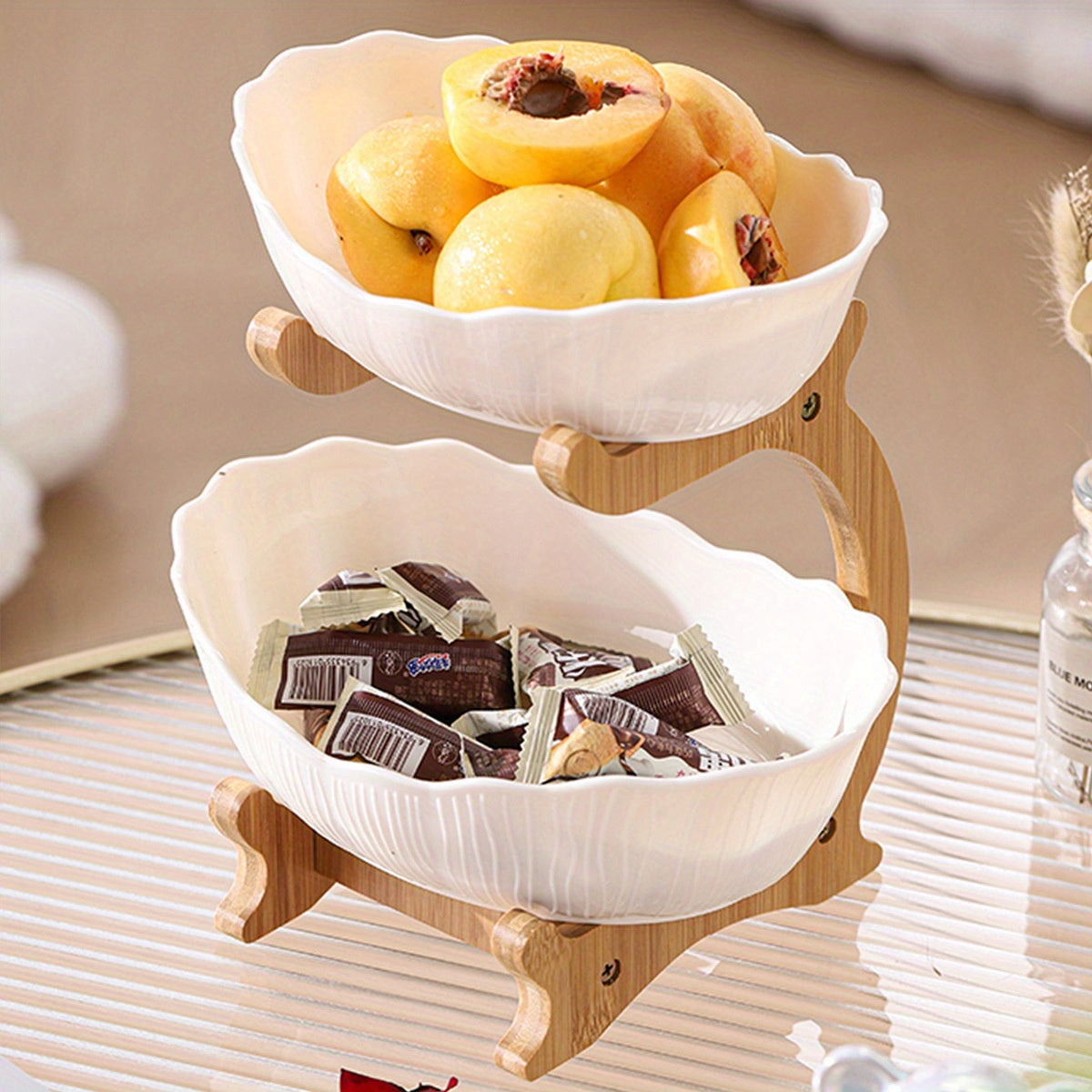 Nutshell multi-layer fruit tray set - drop resistant with stacked bowls holding fruits and chocolates