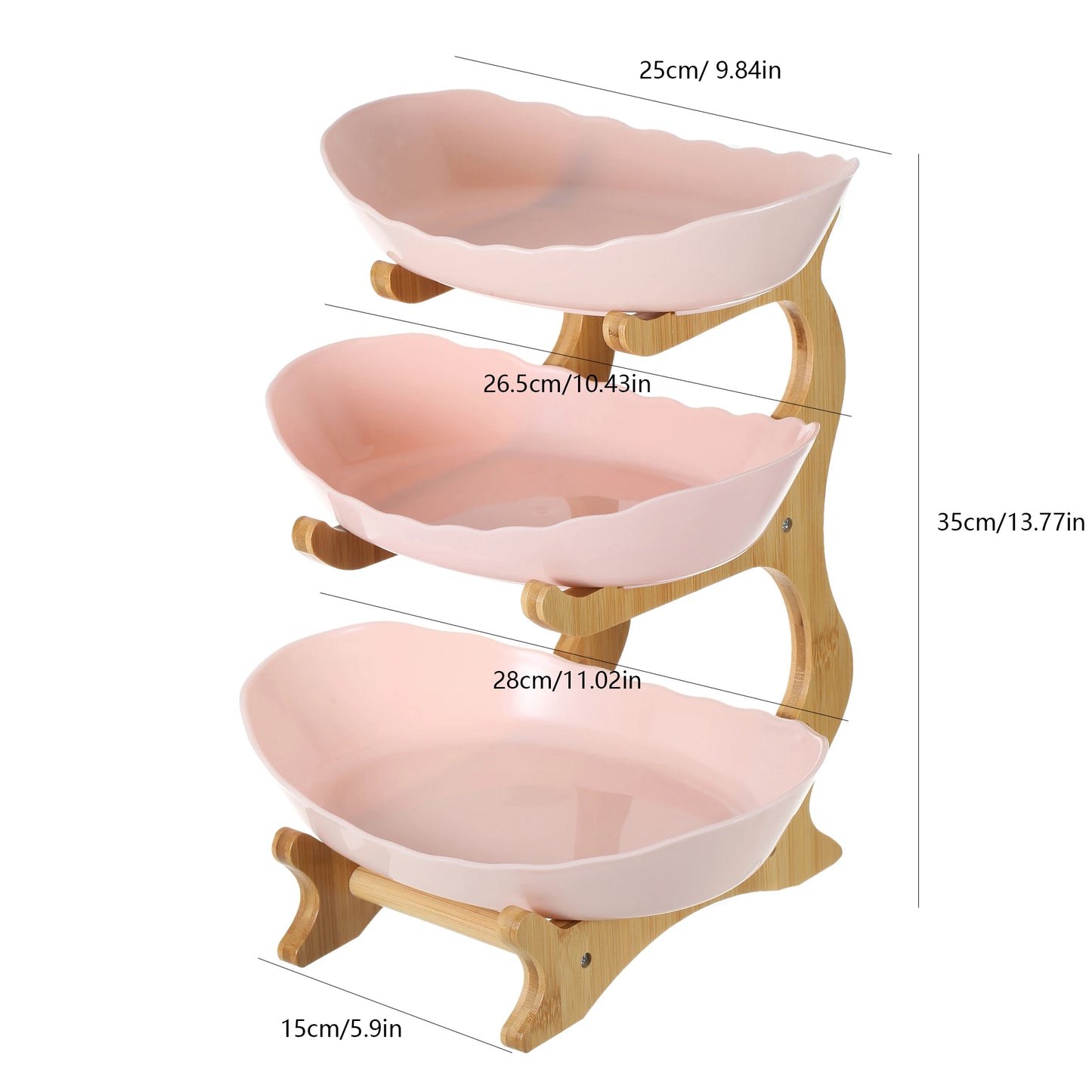 Nutshell pink fruit bowl with wooden frame multi-tier serving stand for kitchen or dining