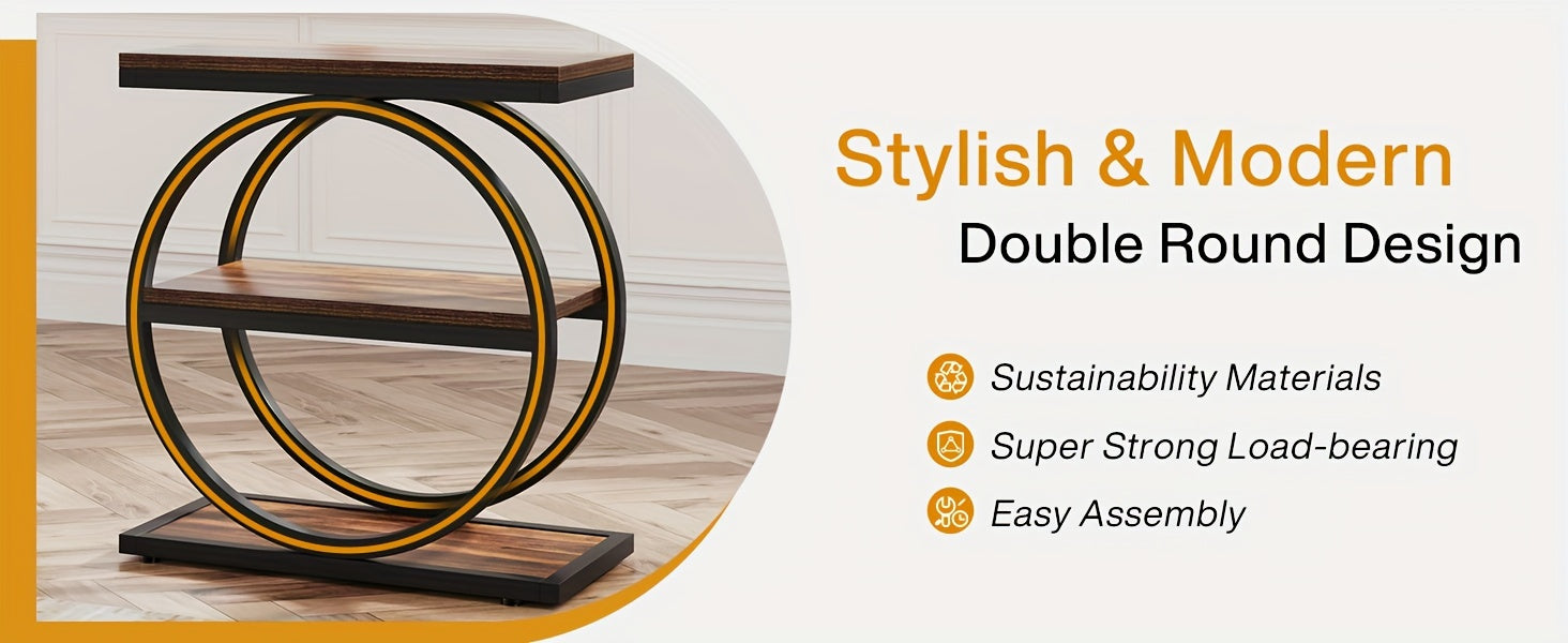Narrow End Table With 3 Storage Shelves featuring a stylish double round design and strong load-bearing capacity