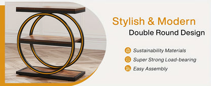 Narrow End Table With 3 Storage Shelves featuring a stylish double round design and strong load-bearing capacity