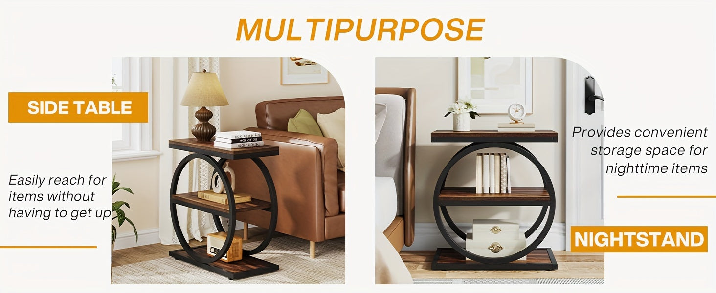 Narrow End Table With 3 Storage Shelves for versatile use as a side table or nightstand