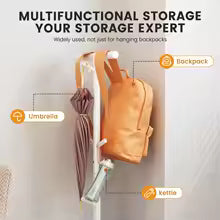 Nutshell coat stand School Bag Storage Rack with multiple hooks for backpacks umbrellas and a kettle