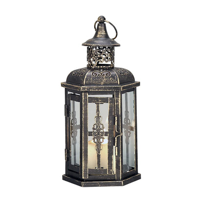 Nutshell vintage candle holder lanterns with intricate metal design and glass panels