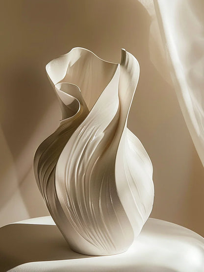 Nutshell Nordic abstract ceramic vase with flowing sculptural design in creamy white