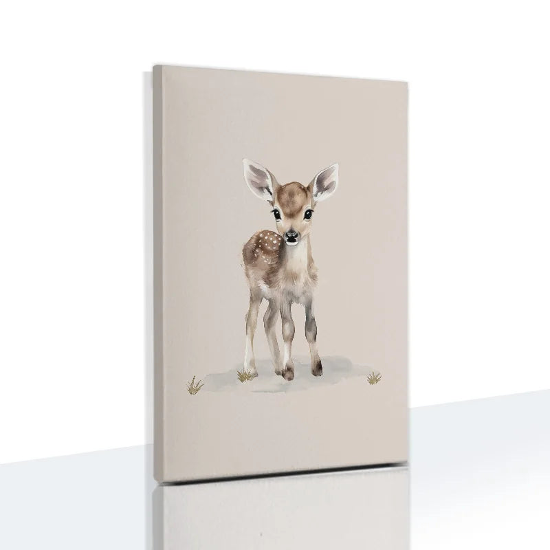 Nutshell Nordic animal wall art for kids featuring a cute fawn illustration in soft colors