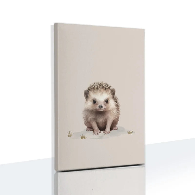 Cute Nordic animal wall art for kids featuring a hedgehog illustration on a neutral background