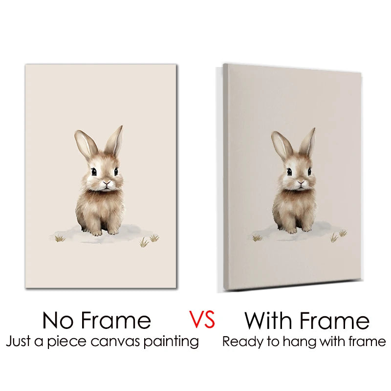Nordic animal wall art for kids featuring an adorable rabbit design in a soft color palette