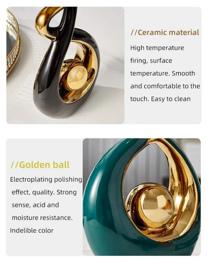 Nutshell ceramic vases featuring Nordic home decor figurines with golden ball accents and smooth finish