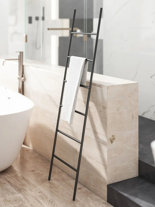 Nordic Style Towel Rack Ladder in sleek black finish, perfect for modern bathrooms