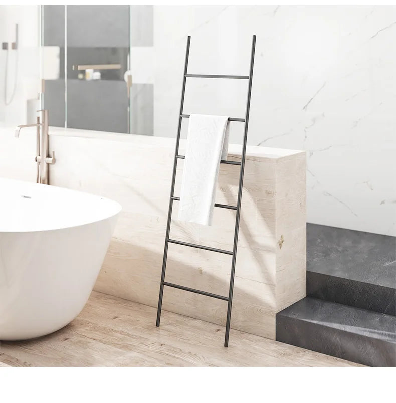 Nordic Style Towel Rack Ladder in Black, perfect for modern bathrooms and stylish towel storage