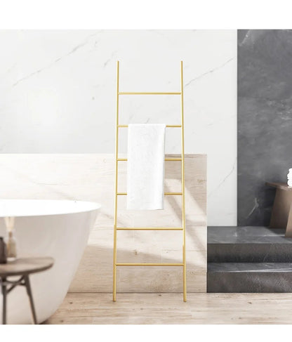 Nordic Style Towel Rack Ladder in Gold Finish, Perfect for Organizing Towels in Modern Bathrooms