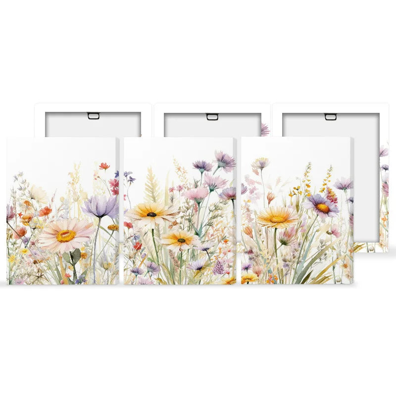Nordic wildflower wall art featuring soft pastel floral designs across four panels