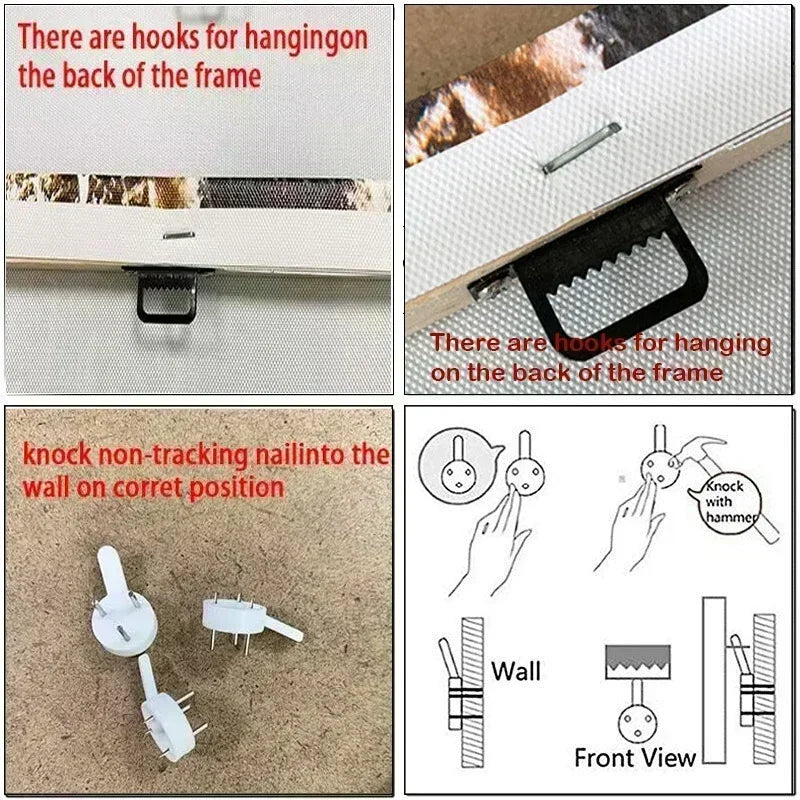 Instructions for nursery wall art for boys featuring hanging hooks and nail placement guidance