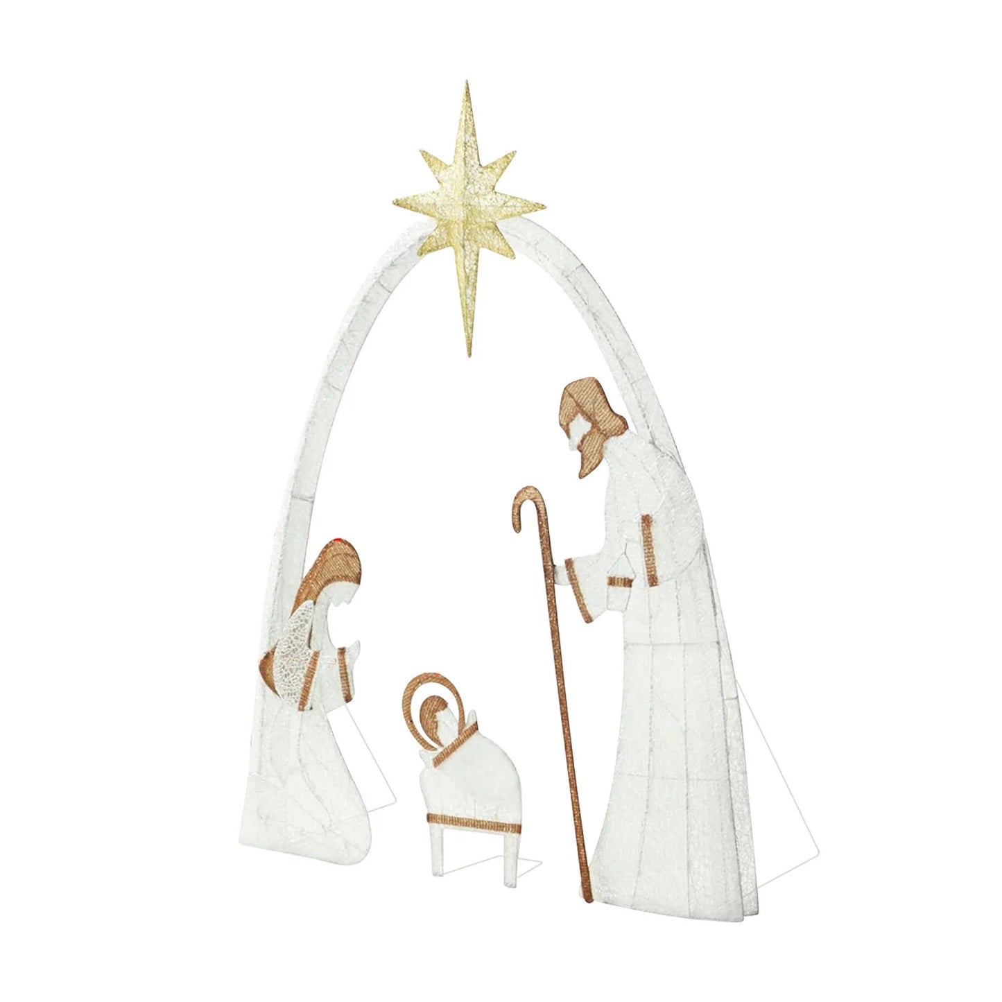 Nutshell outdoor lighted Christmas decorations featuring a nativity scene with figures and a glowing star
