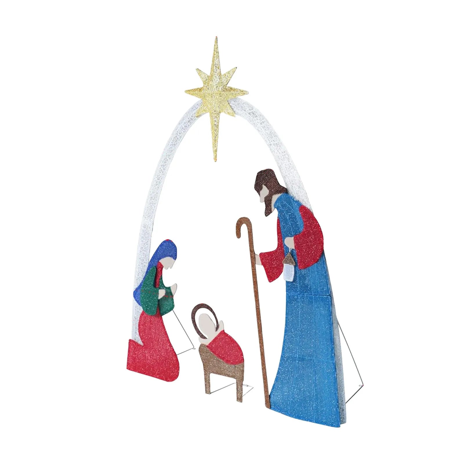 Nutshell outdoor lighted Christmas decorations featuring a colorful nativity scene with a star