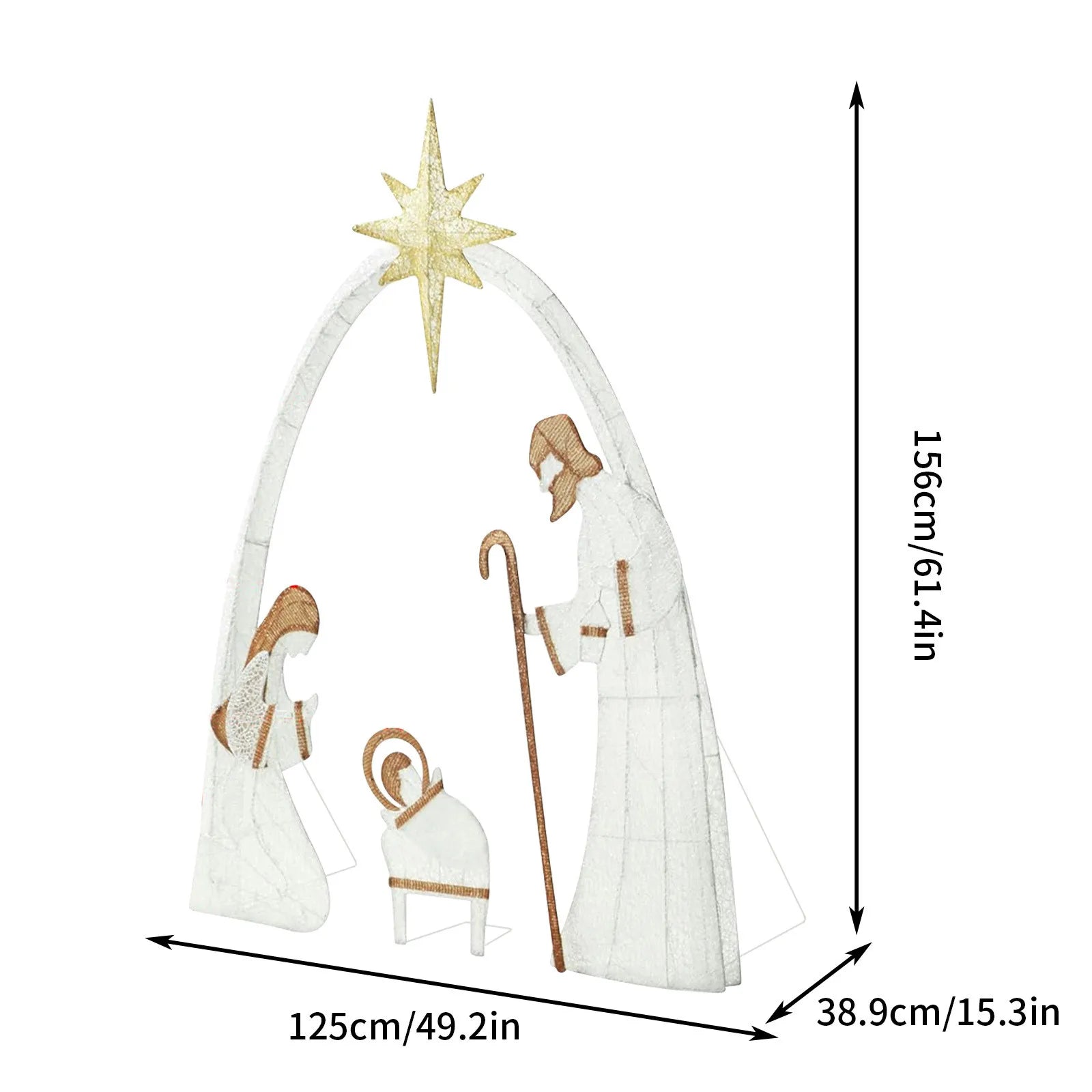 Nutshell outdoor lighted Christmas decorations featuring a nativity scene with a star, Mary, Joseph, and baby Jesus