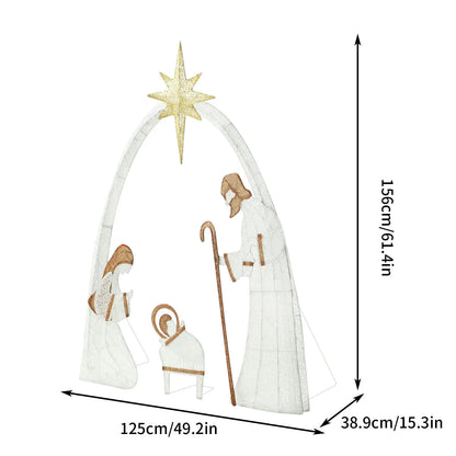 Nutshell outdoor lighted Christmas decorations featuring a nativity scene with a star, Mary, Joseph, and baby Jesus