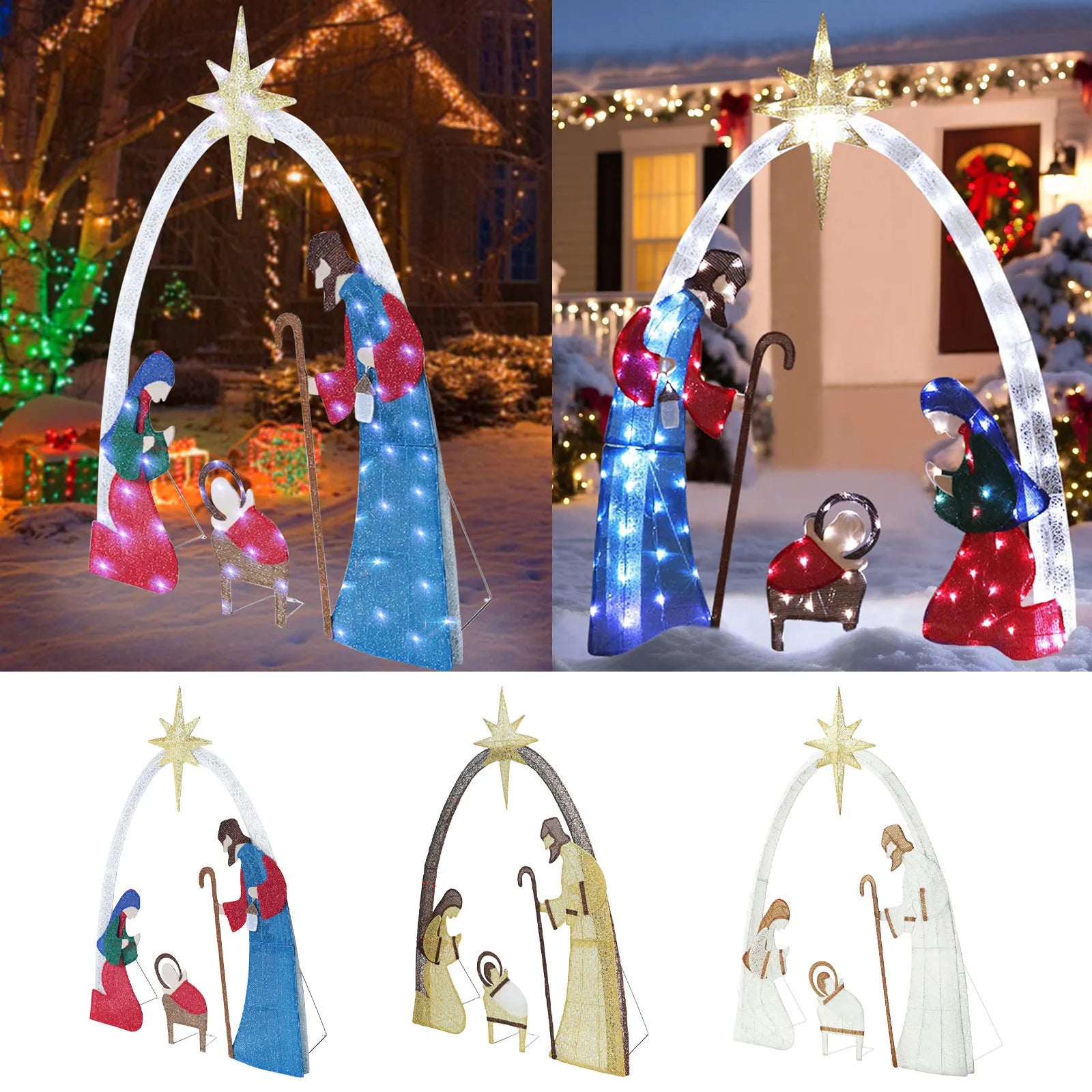 Nutshell outdoor lighted Christmas decorations featuring a nativity scene with vibrant lights