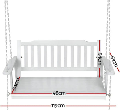 Nutshell Outdoor Porch Swing Chair in White with Comfortable Slatted Design and Durable Chains