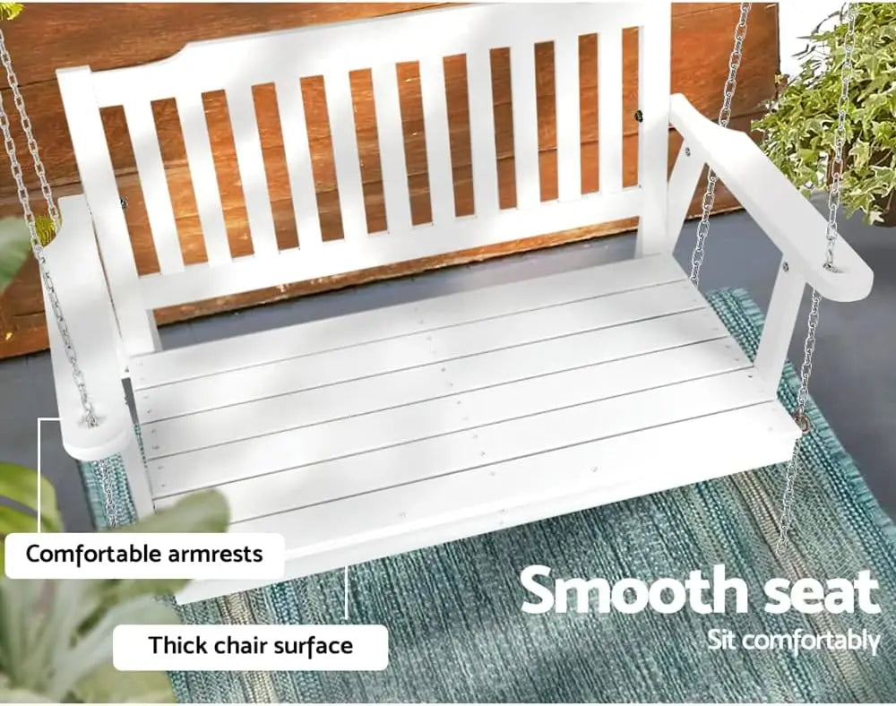 Nutshell Outdoor Porch Swing Chair in white with comfortable armrests and smooth seat design