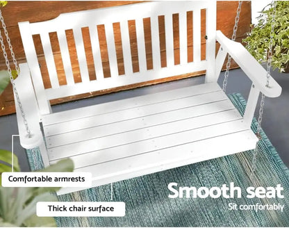 Nutshell Outdoor Porch Swing Chair in white with comfortable armrests and smooth seat design