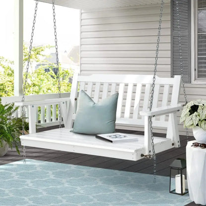 Nutshell Outdoor Porch Swing Chair in White with Comfy Cushions for Relaxing on Patios