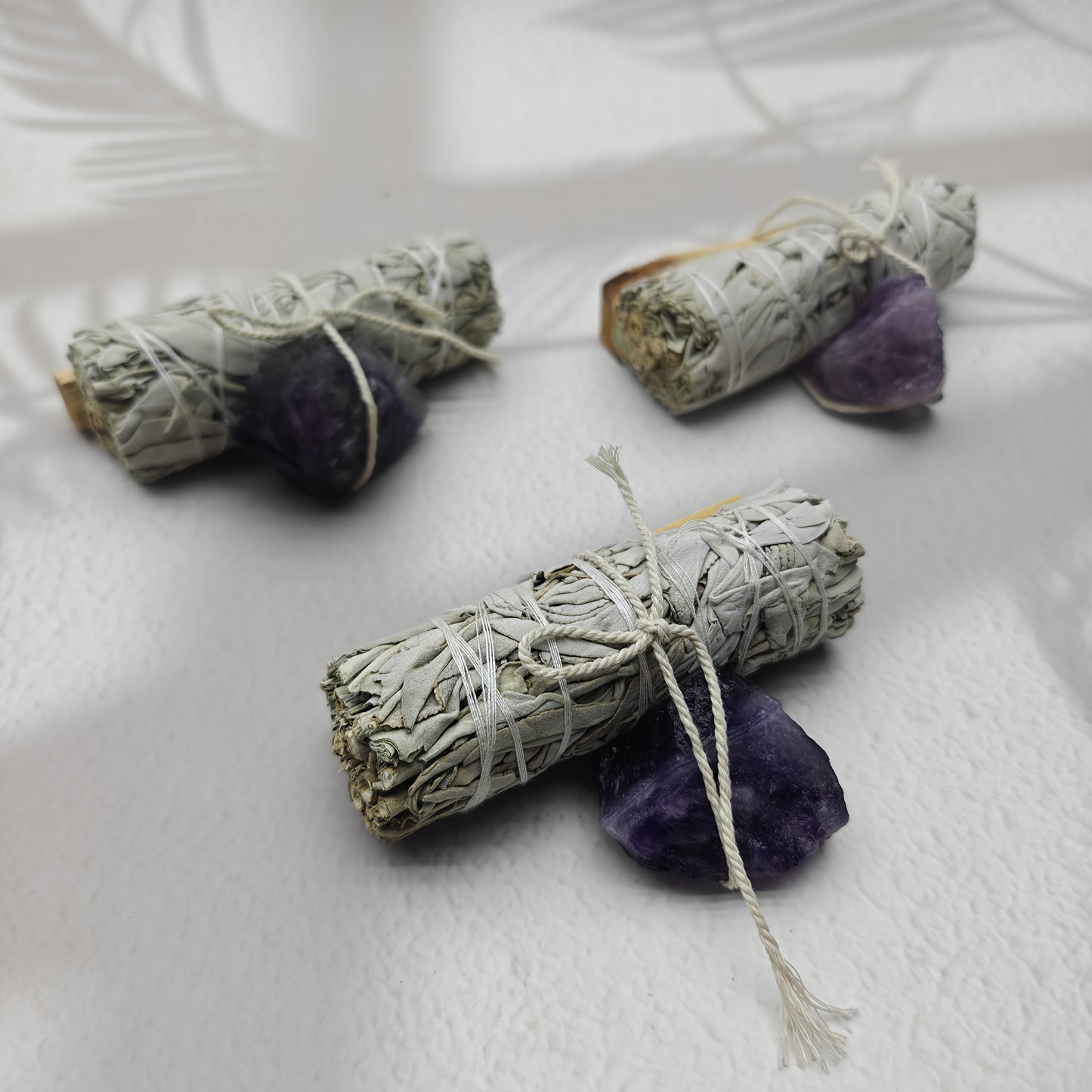 Palo Santo White Sage Crystal set with amethyst crystals for cleansing and positive energy