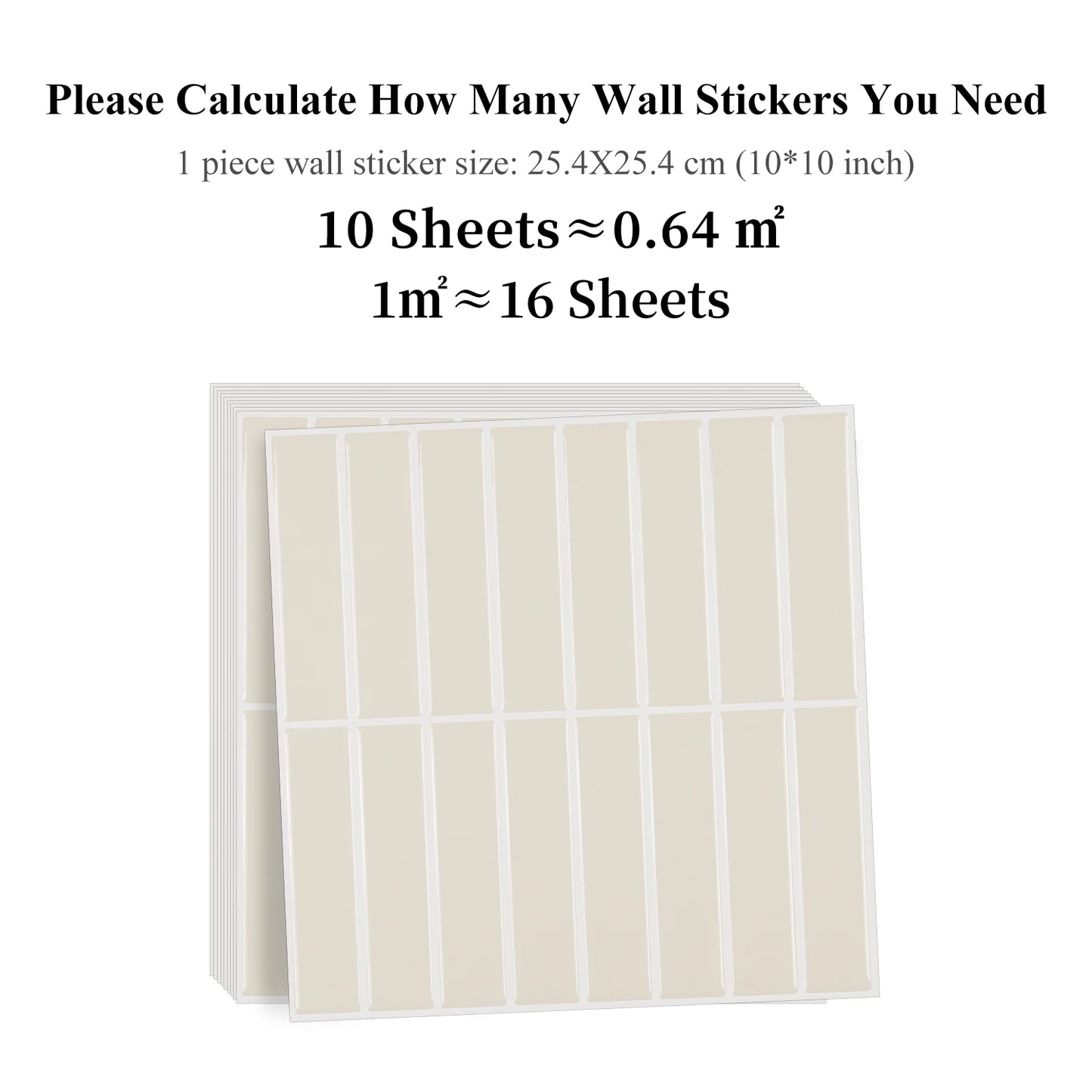 Nutshell beige peel and stick wall sticker sheets showing size and sheet quantity for DIY Backsplash Tiles