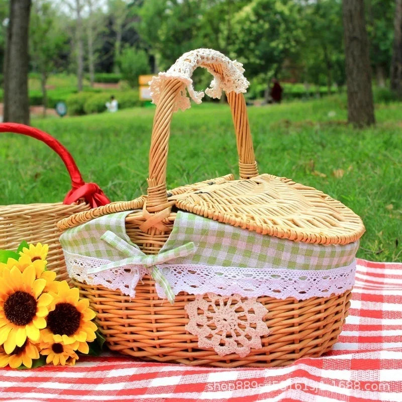 Nutshell Picnic Basket with Lid featuring a classic design and floral accents, perfect for outdoor meals
