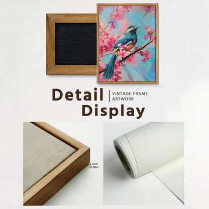 Vintage framed pink bird decorative wall art with floral design for home decor