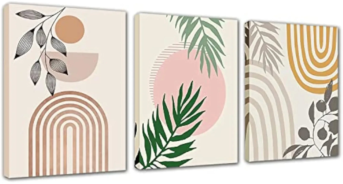 Nutshell plant canvas wall art set featuring abstract design with leaves and shapes