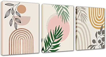 Nutshell plant canvas wall art set featuring abstract design with leaves and shapes