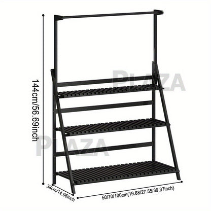 3 Tier Wooden Pot Plant Stand Storage Rack with three spacious shelves for organizing indoor or outdoor plants