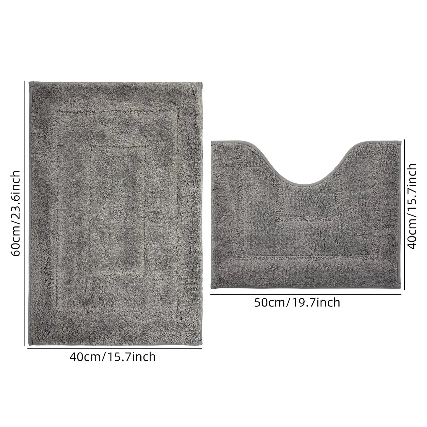 Nutshell plush bathroom floor mat set in gray with rectangular and contoured shapes for comfort and style