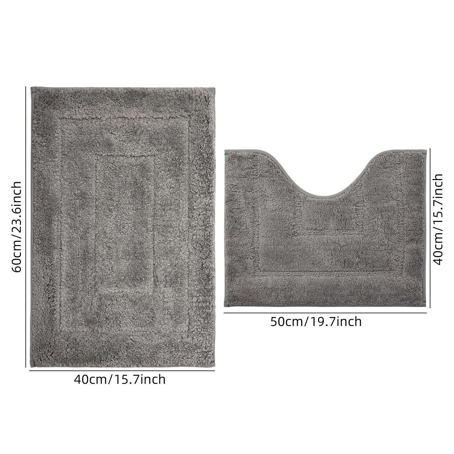 Nutshell plush bathroom floor mat set in gray with rectangular and contoured shapes for comfort and style