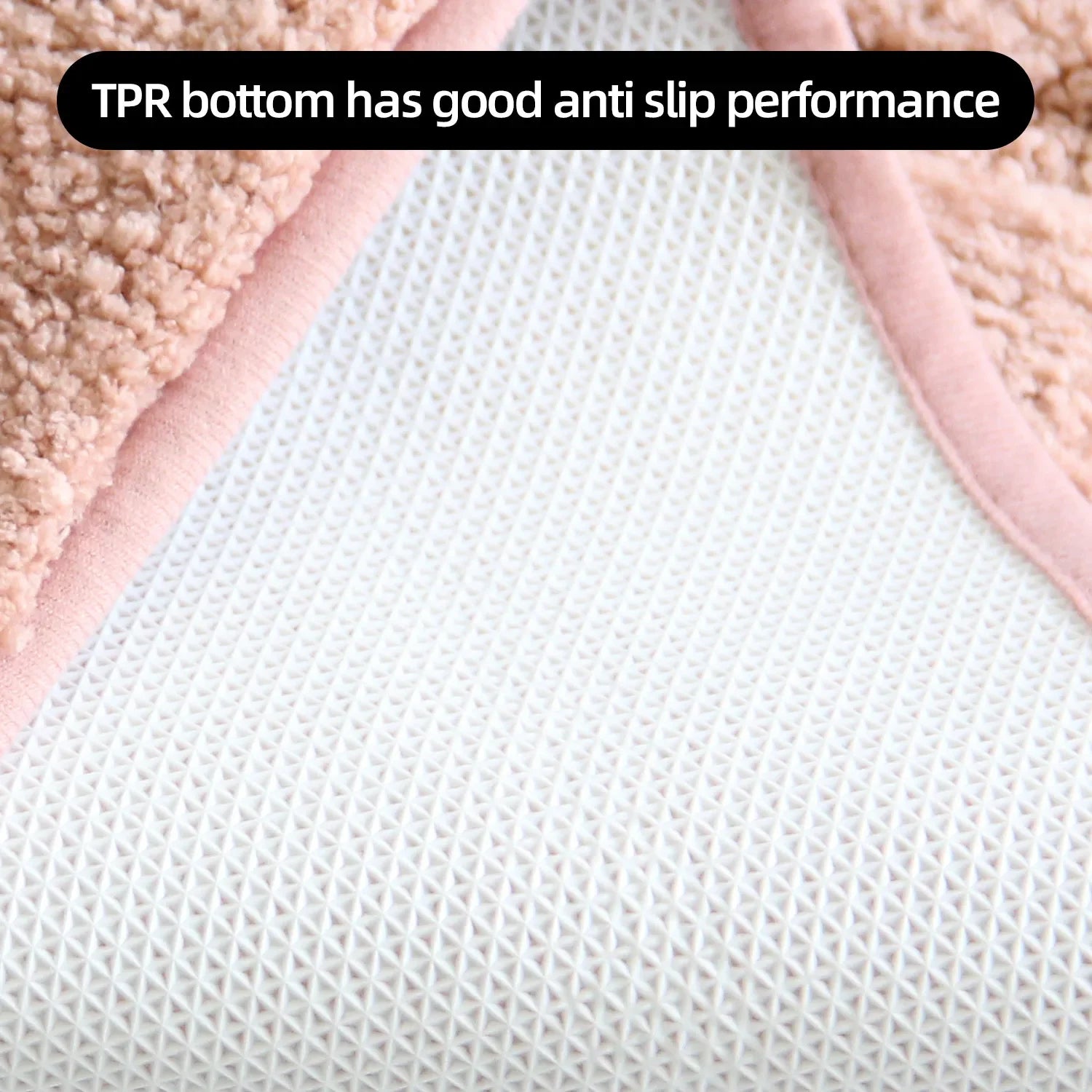 Plush bathroom floor mat with a soft surface and anti-slip TPR backing for safety and comfort