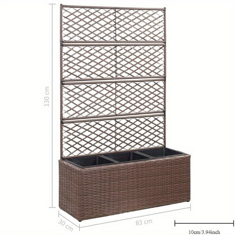 Nutshell poly rattan raised garden bed with trellis for vertical gardening and outdoor plants
