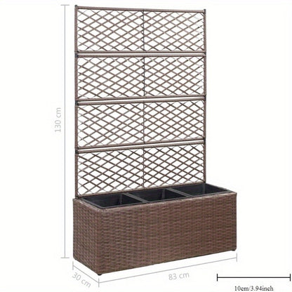 Nutshell poly rattan raised garden bed with trellis for vertical gardening and outdoor plants