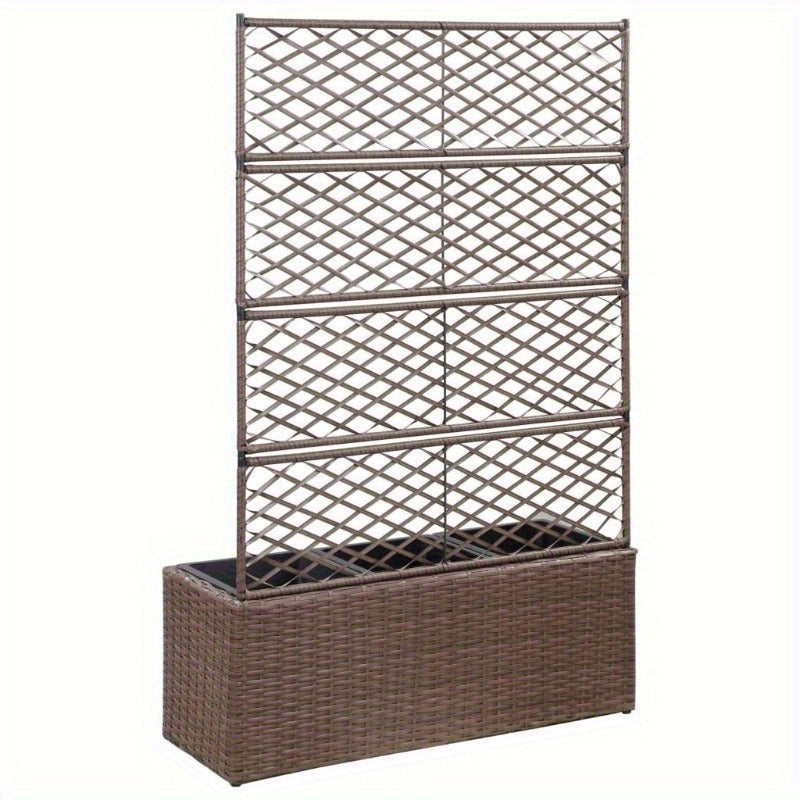 Nutshell poly rattan raised garden bed with trellis for vertical gardening and plant support