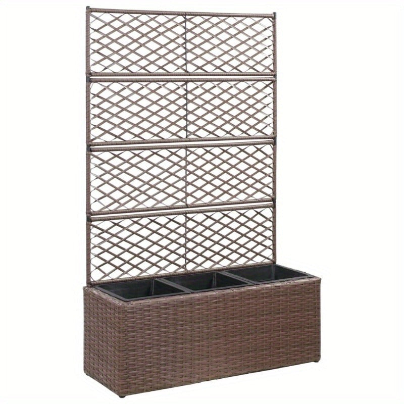 Nutshell poly rattan raised garden bed with trellis for vertical gardening and planting flowers